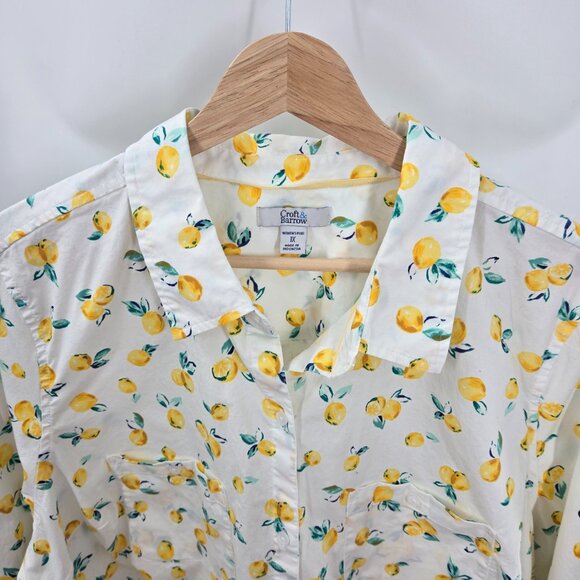 Croft and Barrow White Lemon Button Down Roll Tab Long Sleeved Shirt Size 1x - Picture 3 of 15